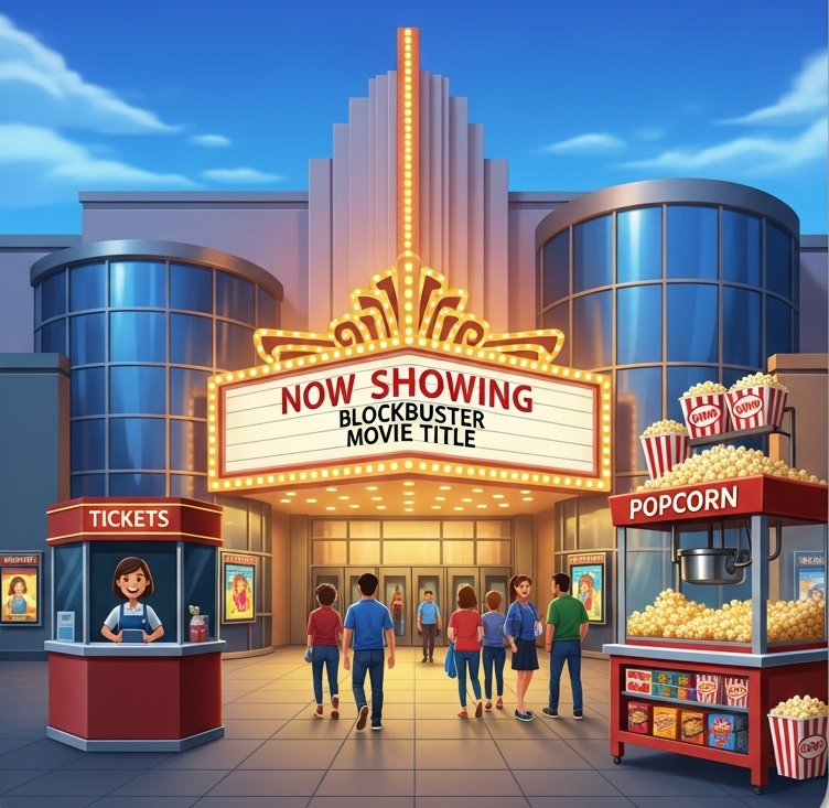 A box of popcorn and a movie ticket